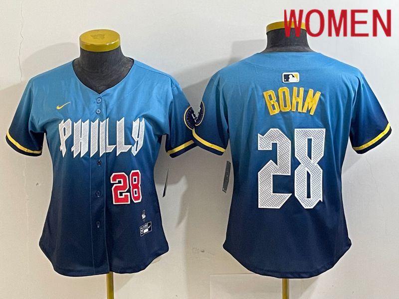 Women Philadelphia Phillies #28 Bohm Blue City Edition Nike 2024 MLB Jersey style 3